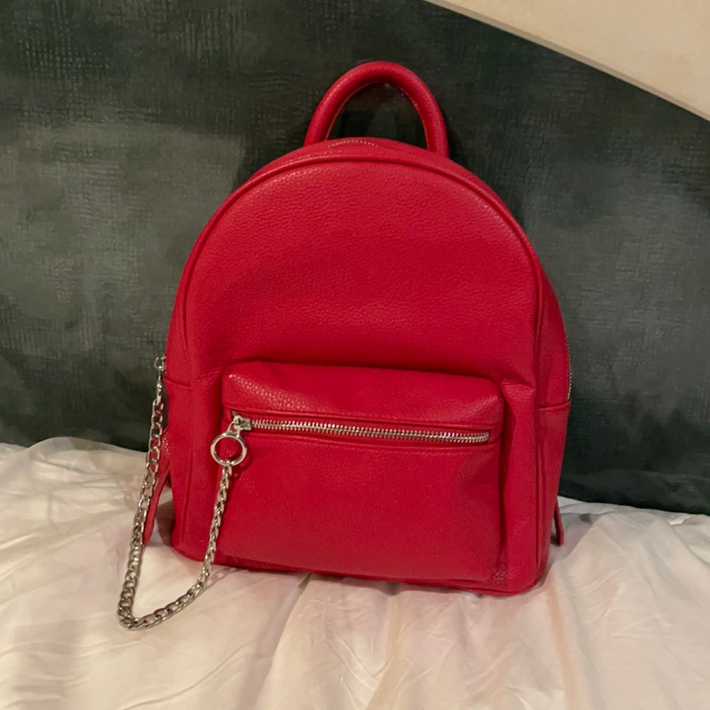 Red And Silver Pleather Backpack - image 1